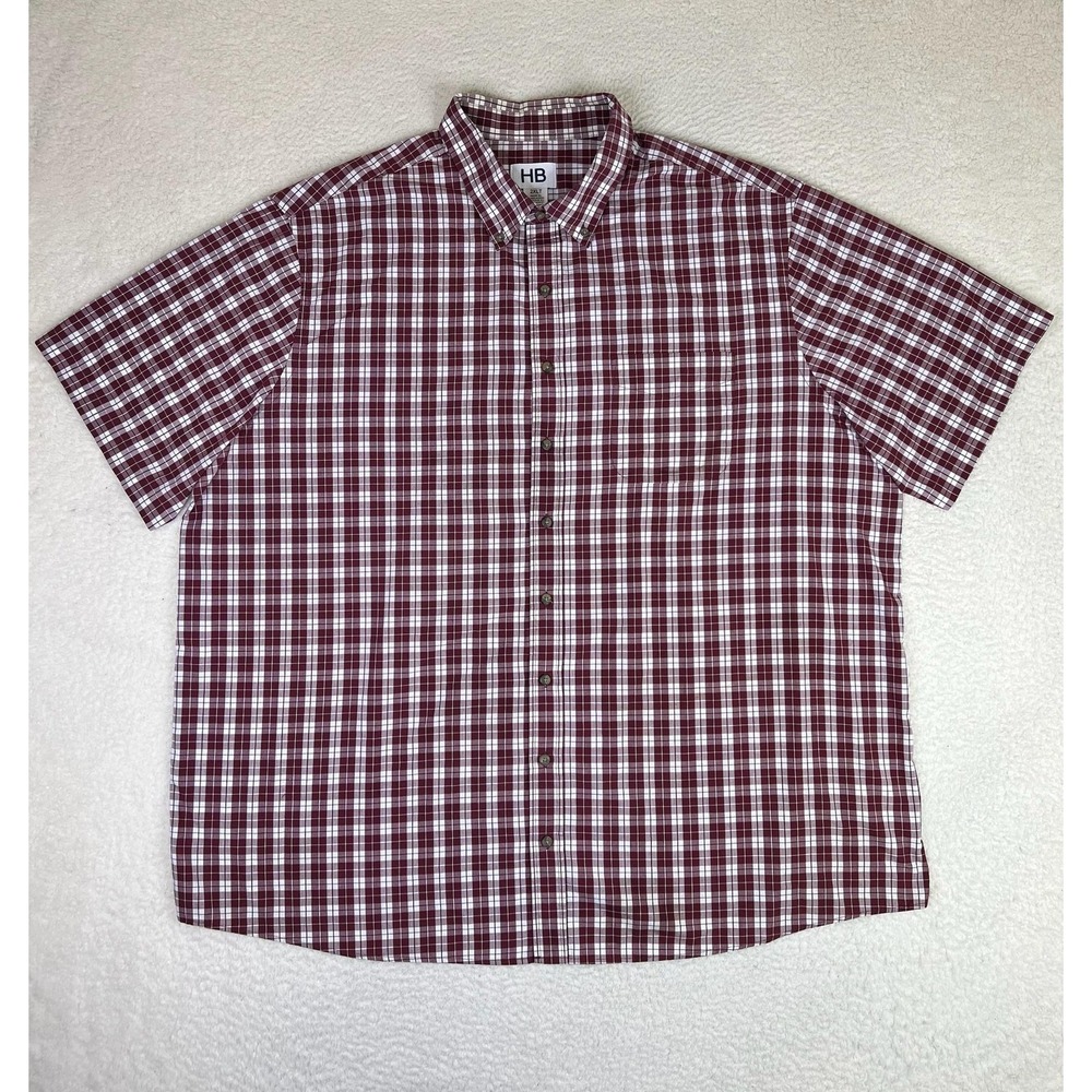 HB Shirt Mens 2XLT Red Plaid Big & Tall Short Sleeve Button Up Casual Top